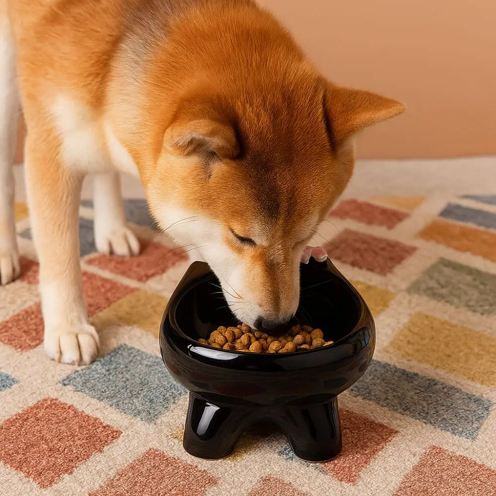 Cuencos para gatos de pierna alta con pajarita, plato alimentador antideslizante de gran diámetro para perros, bonito protector para el cuello, cuencos de cerámica para mascotas para gatos y perros - imagen 5