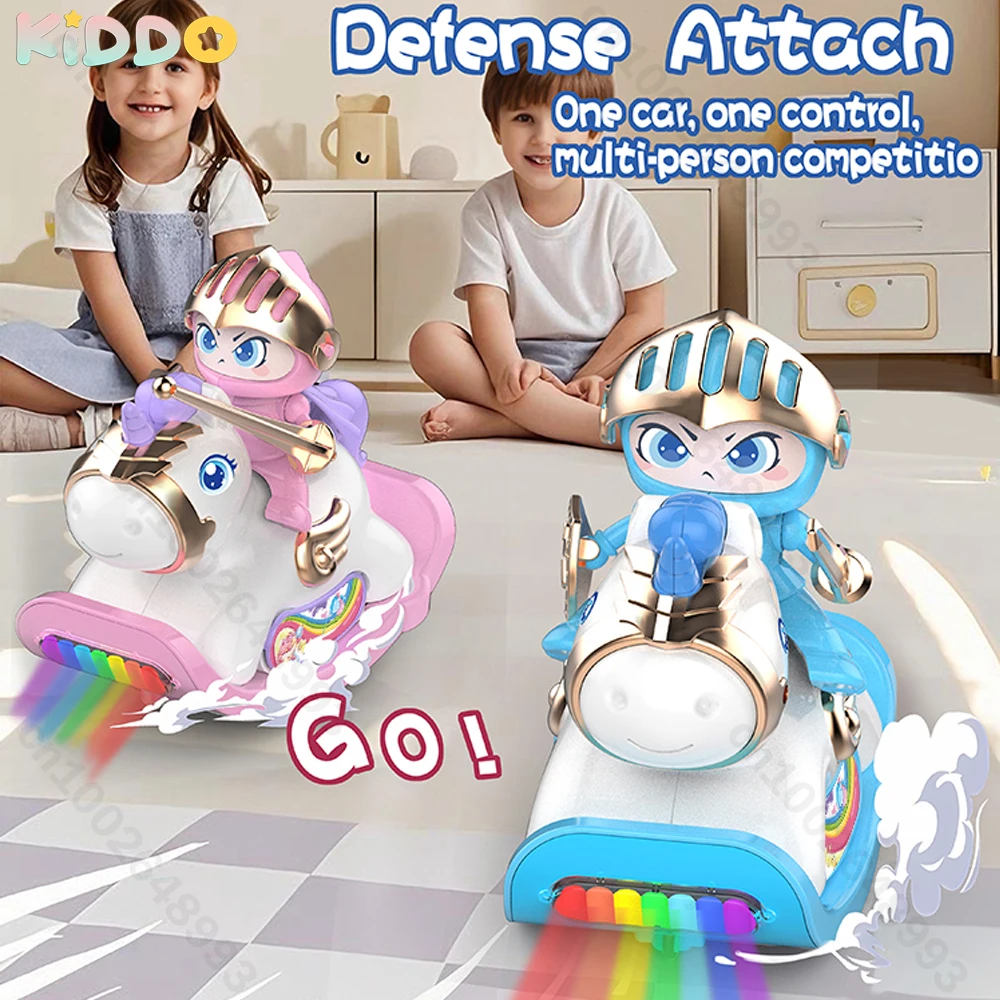 Kids RC Bumper Cars 2.4G Remote Control Cars Wooden Horse Carriage with Trailer Light Parent-child Competitive Interactive Toys