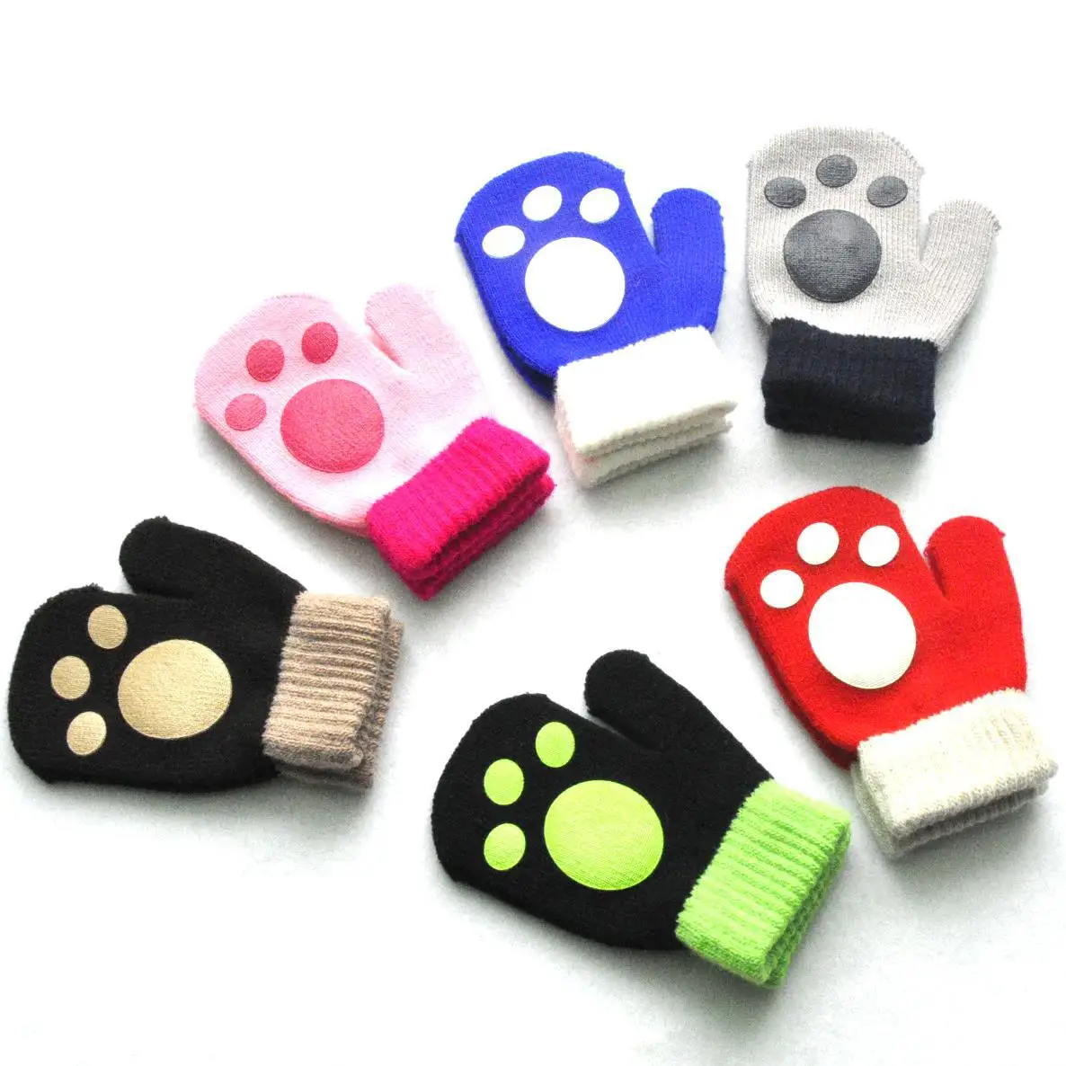 Guantes cortos para bebé, manoplas con dedos completos peludas de felpa tejidas con huella para niños de invierno, calentador de manos tejido para otoño de 1 a 4 años - imagen 2