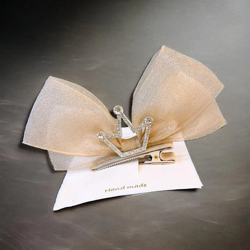 Pasador de pelo con lazo para niños, corona de princesa, pasador de encaje con diamantes de imitación, tocado para fotografía de cumpleaños, accesorios para el cabello para niñas dulces