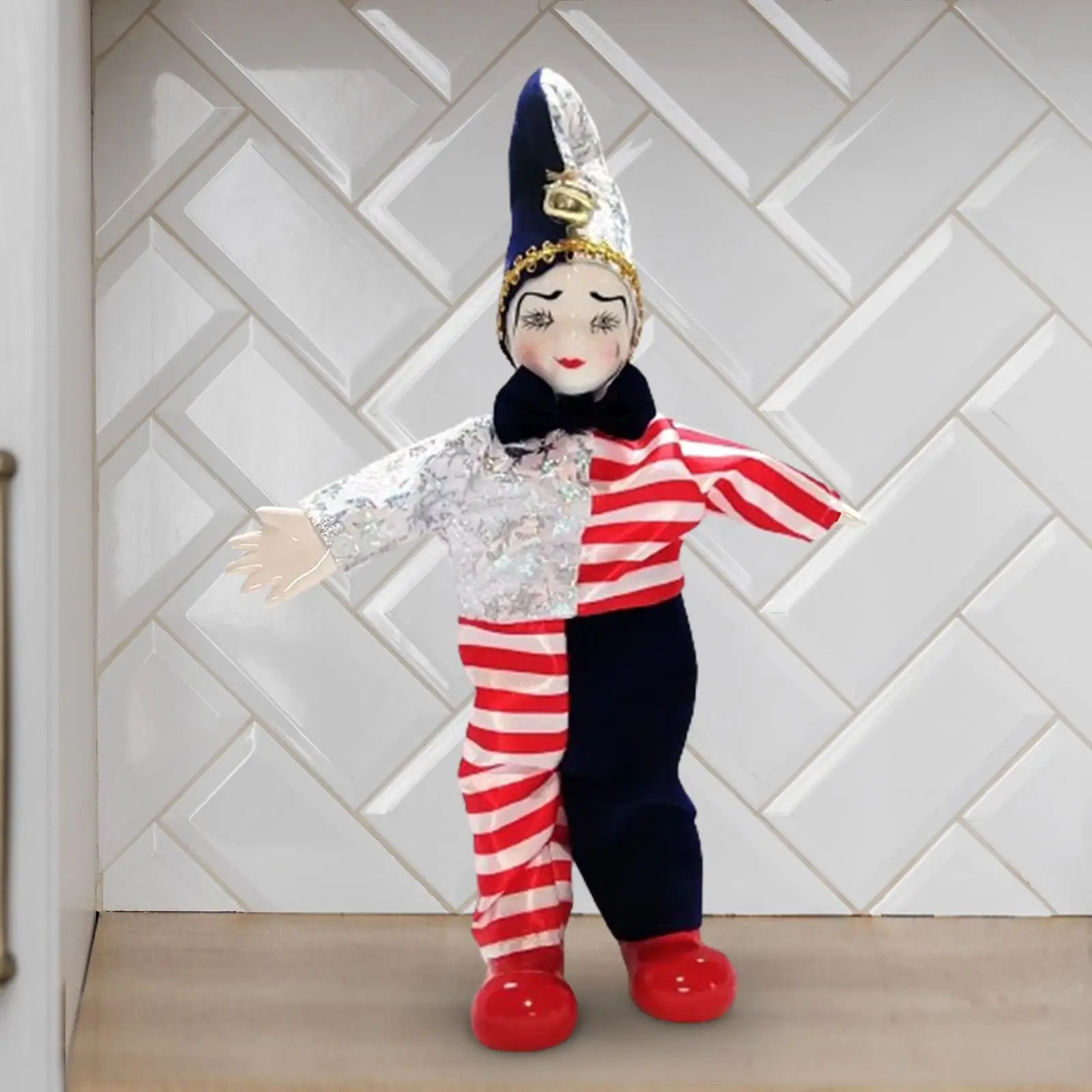 Porcelain Clown Doll Home Display Funny 9.84'' Valentine Day Gift for Kids Harlequin Doll for Party Favor Festival Arts Crafts