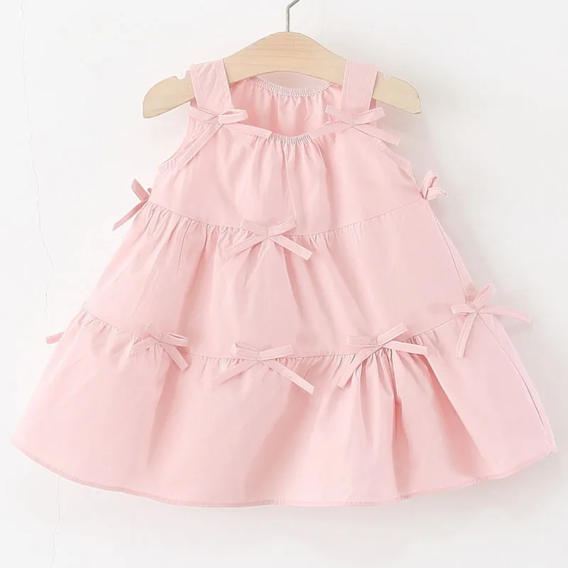Vestidos de verano para niño niña, bonito vestido coreano de algodón sin mangas con lazo para cumpleaños de bebé, vestido de princesa pequeña, ropa de Boutique para niños B057 - imagen 2