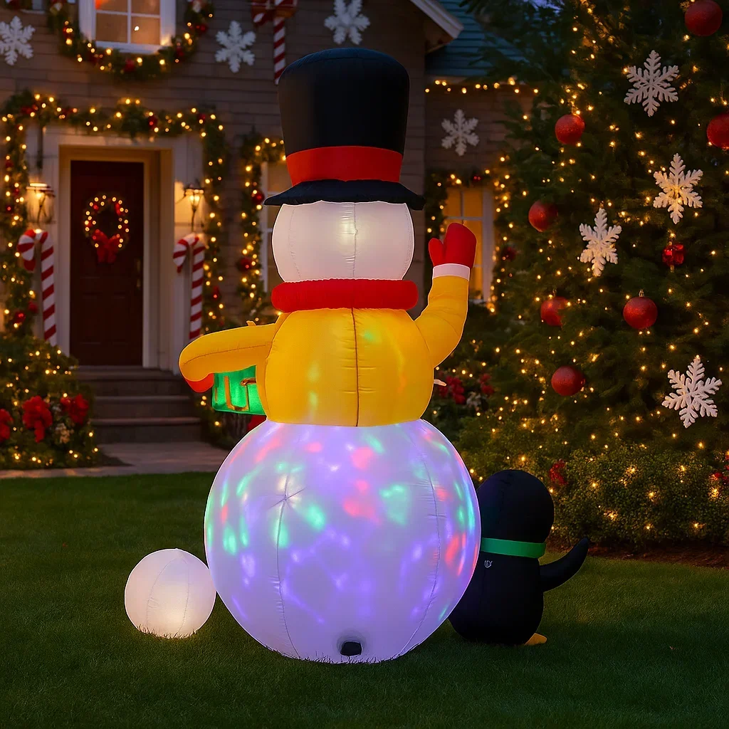 Decoración navideña al aire libre de 5,9 pies, muñeco de nieve, pingüino, decoración inflable para fiesta de patio, adornos de césped de Navidad, luces, juguete para el hogar - imagen 4