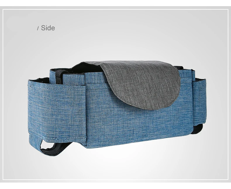 Una pieza de equipaje, concretamente una maleta. Parece ser un estuche rígido con una superficie texturizada, posiblemente hecho de un material duradero como policarbonato o ABS. La maleta tiene un asa en la parte superior para transportarla y una combinación de colores azul y gris.