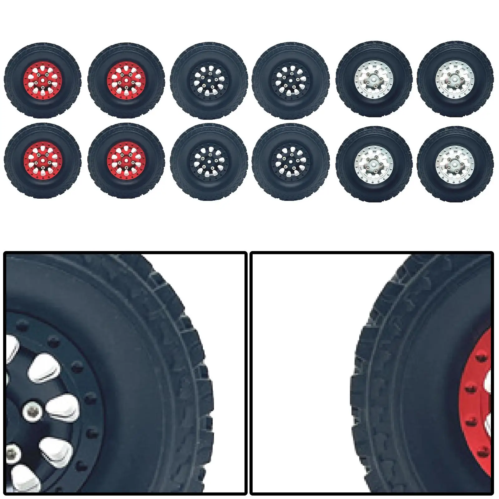4x 1/12 1/16 Tire Wheel Replacing Metal RC Car Spare Part Wheel Tires Set Deep Dish Rim for 1/12 1/16 Vehicle Truck Hobby Spare