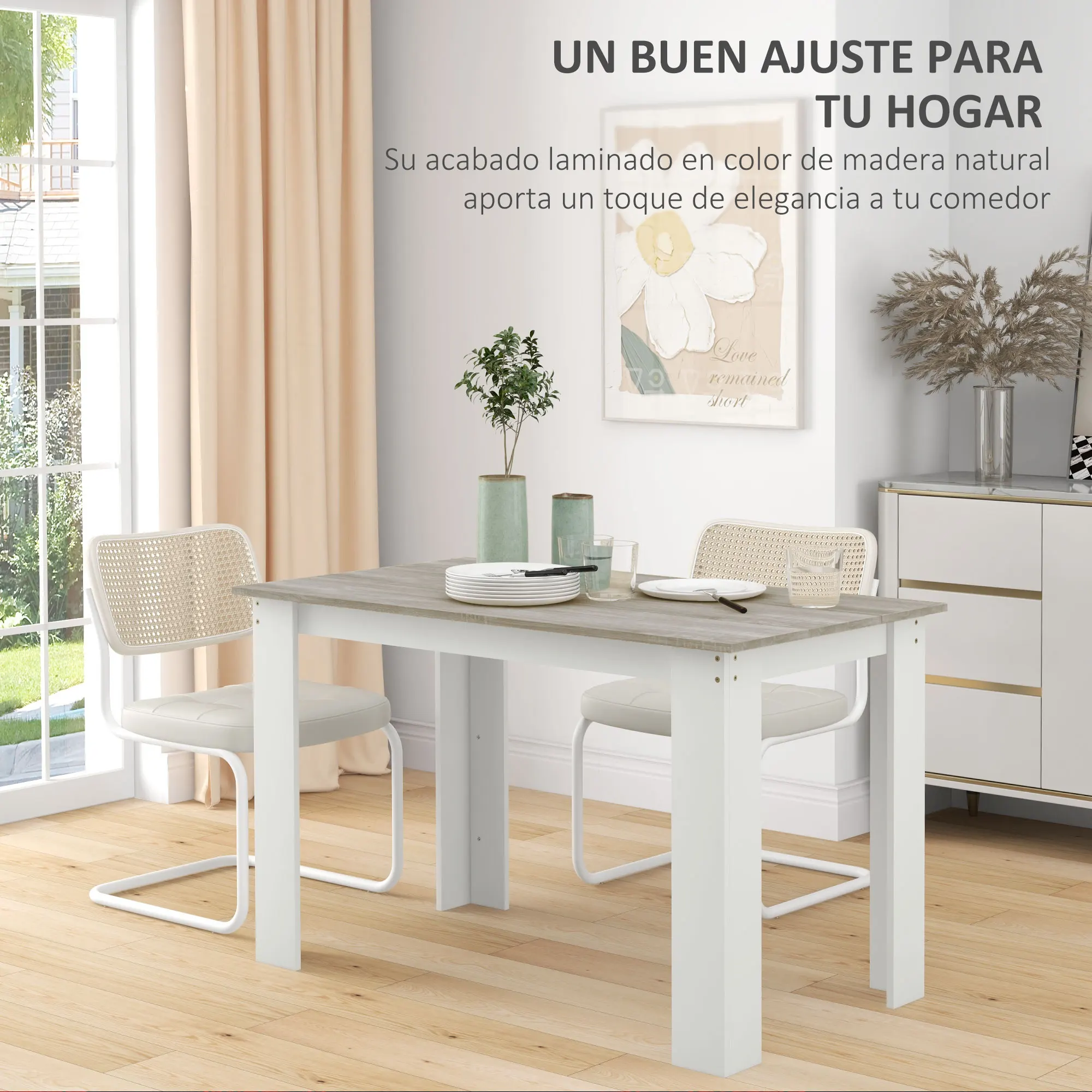 HOMCOM Mesa de Comedor para 4-6 Personas Mesa de Cocina Rectangular Estilo Moderno Carga 50 kg 120x69x75 cm Gris y Blanco - imagen 4