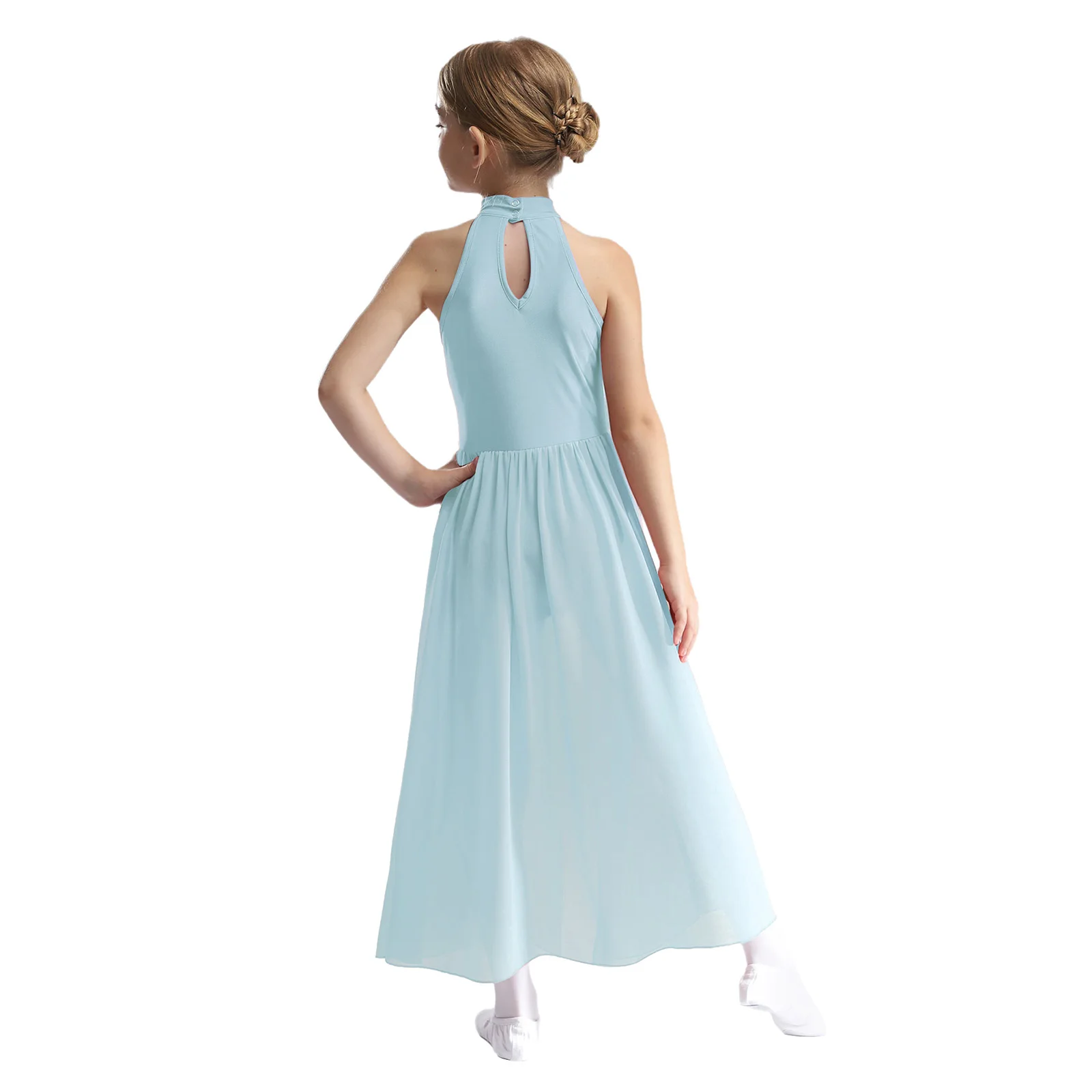 Vestido de baile lírico de Ballet para niñas, vestido de gimnasia Maxi dividido sin mangas para patinaje artístico contemporáneo moderno, Ropa de baile - imagen 3