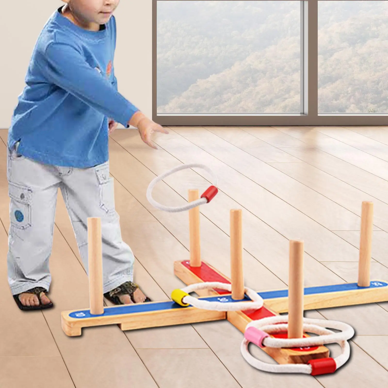 Wooden Toss Game Carnival Games Set Teen Adults Gift Playset Includes 5 Rings Sport Activity Fun for Park Playground Backyard