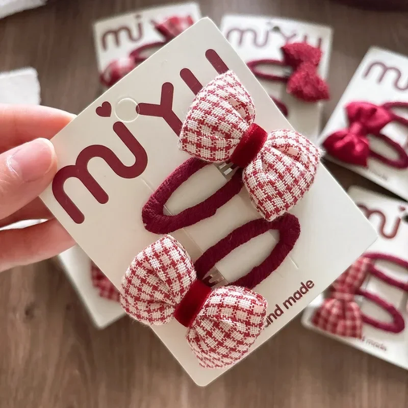 Pinzas para el pelo con lazo a cuadros rojas para niñas - imagen 2