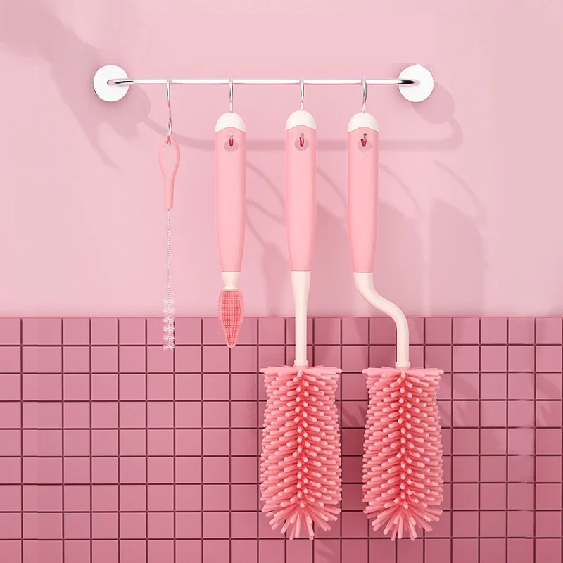 Juego de cepillos de silicona para biberón de bebé, cepillo de chupete para bebé, mango giratorio de 360 grados, cepillo de limpieza de biberones, 3 piezas - imagen 2