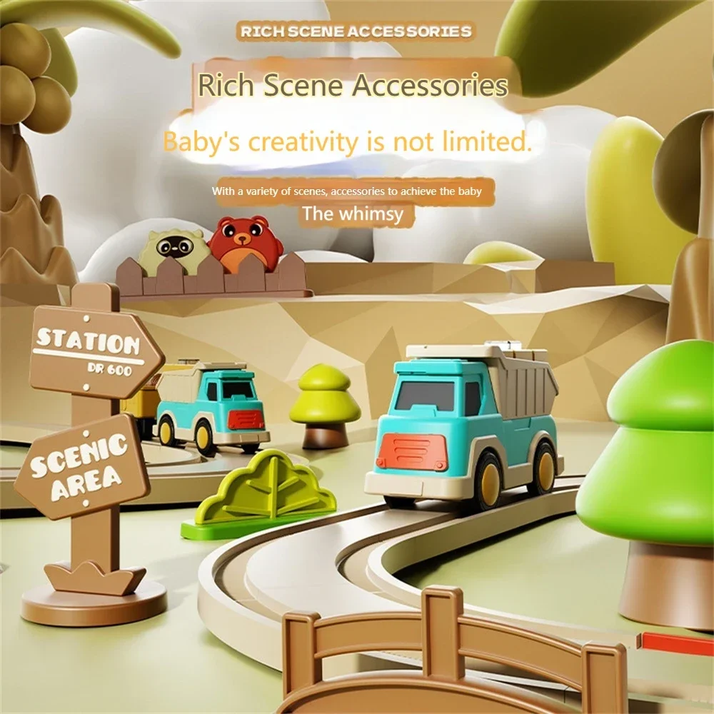 Ingeniero de tren de aventura eléctrica, juguetes educativos Diy, vía de tren de alta velocidad, modelo de coche, juguetes para niños, regalos - imagen 5