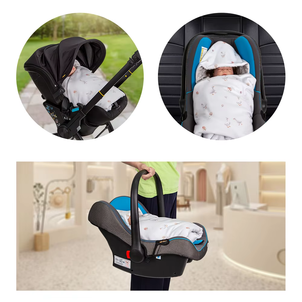Manta para asiento de coche de bebé con capucha 90x90 cm, doble cara - imagen 4