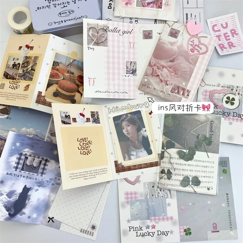 10 Uds. De tarjetas de felicitación plegables Ins, Material de embalaje, juego de tarjetas, tarjetas de mensaje de entrega, embalaje de regalo - imagen 2