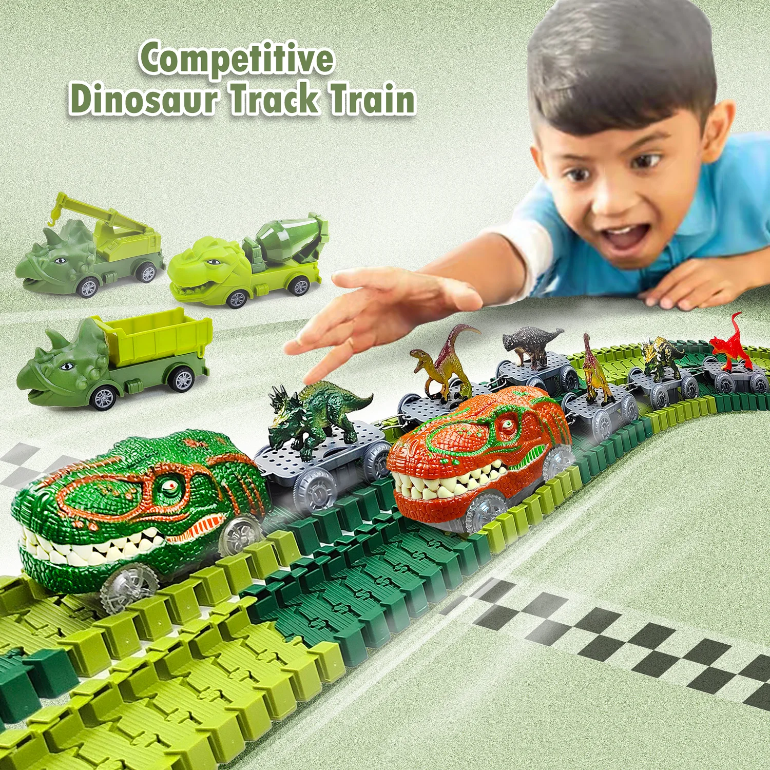 Juguetes de pista de escalada mágica de dinosaurio, juego de pista Flexible de tren, juguetes de ingeniería de dinosaurios, coche de carreras para niños mayores y niñas - imagen 3
