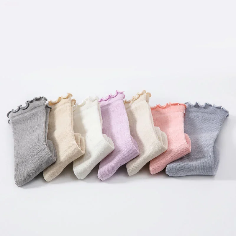 Medias de algodón de Color sólido para niñas y niños, medias suaves de princesa para Yoga hasta la rodilla, tiras largas, calcetines con volantes, ropa barata - imagen 3