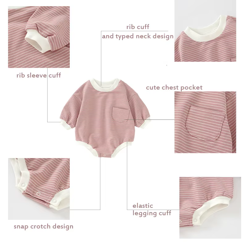 Somenie Body bebé manga larga a rayas – Diseño triangular cómodo - imagen 3