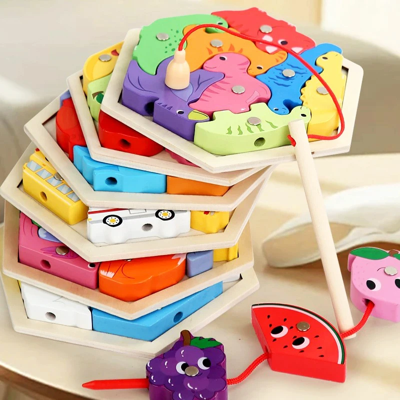 Puzle de madera con juego de pesca – Juguete educativo infantil