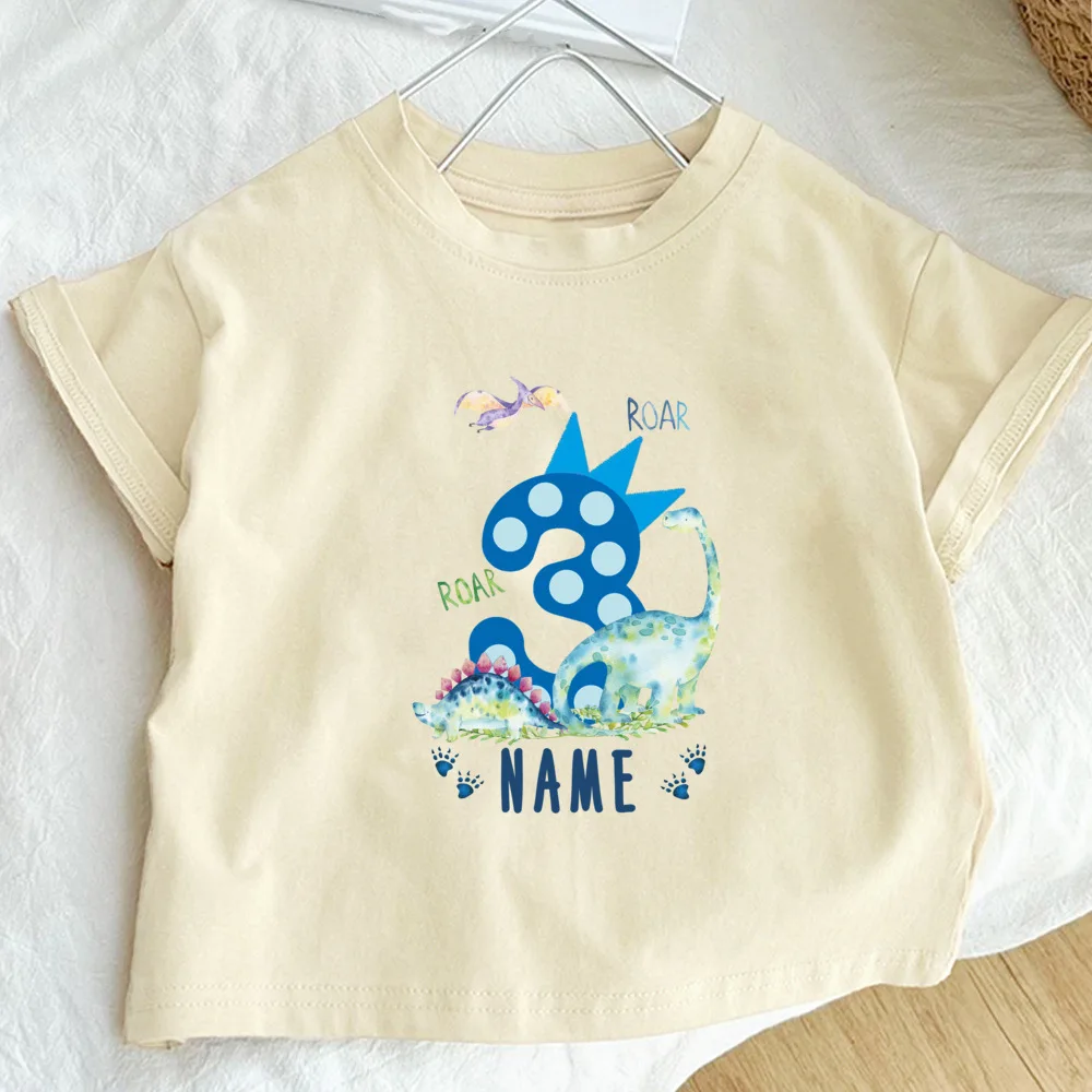 Camisas de cumpleaños personalizadas para niños, camiseta de dinosaurio con nombre, camisetas para niños, camisetas Retro de cumpleaños para bebés de 1 a 5 años - imagen 4