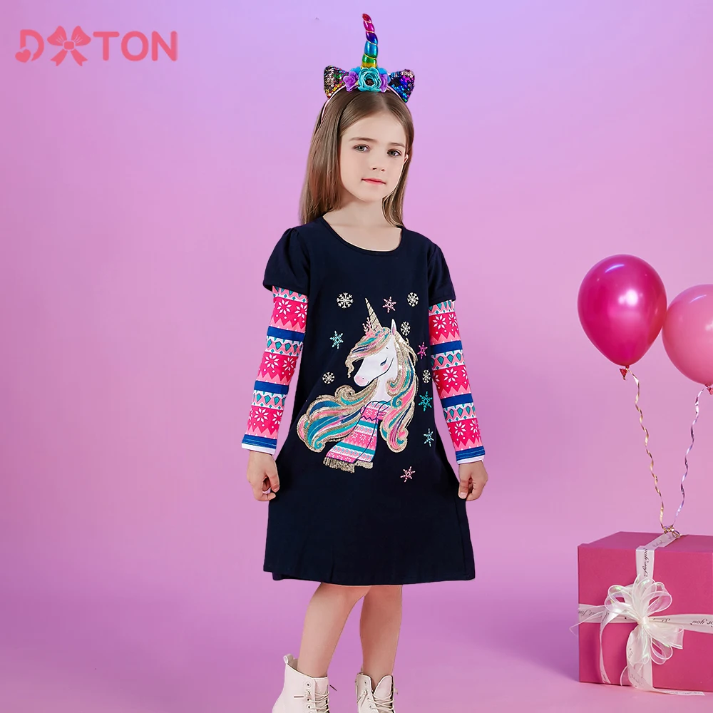 DXTON Vestido Unicornio Niña Algodón - Diseño Copo Nieve Año Nuevo