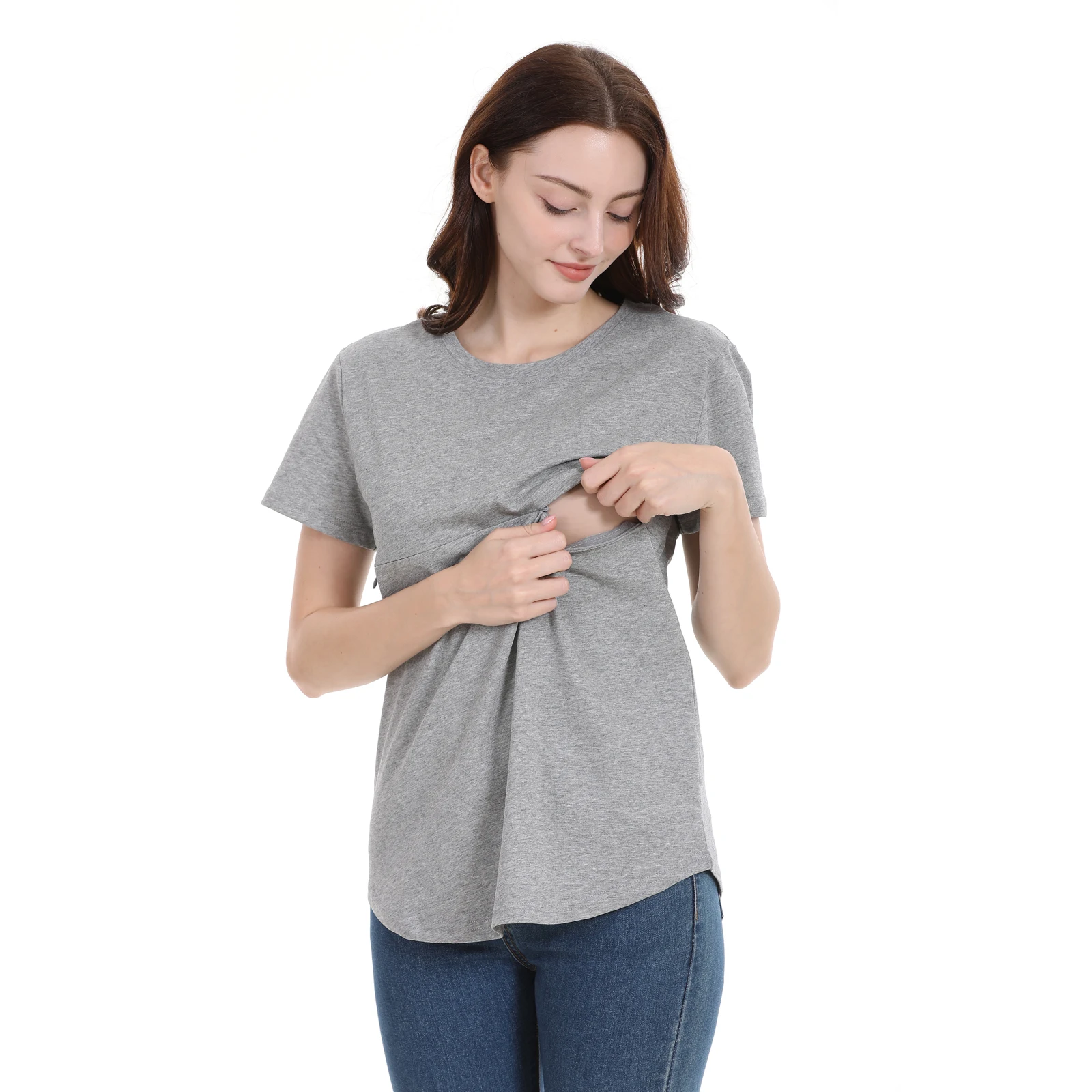 Ropa de maternidad de talla grande, camiseta de lactancia de manga corta de verano, Tops holgados de algodón para lactancia para mujeres embarazadas ﻿ - imagen 5