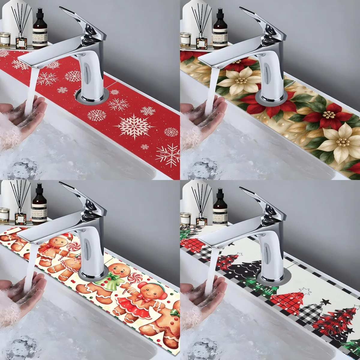 Almohadilla de drenaje para grifo de fregadero de Navidad, adornos navideños para el hogar, alfombrilla contra salpicaduras para fregadero de cocina, regalos de Año Nuevo 2026