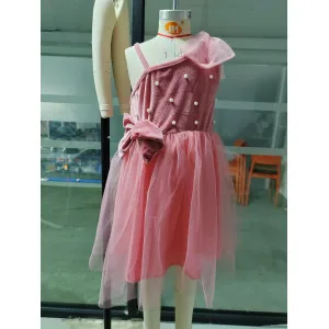 Vestido de fiesta rosa para niña con lazo de perlas - imagen 3