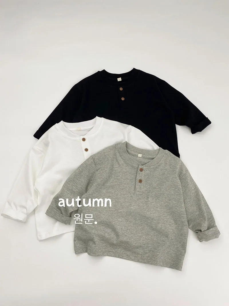 Camiseta interior de Color sólido para niños de otoño, Polo fino con dos botones de 1 a 6T, Top holgado de estilo coreano para niños - imagen 4