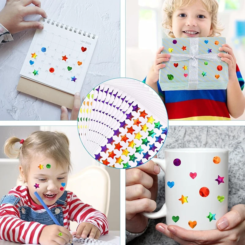 Juego de 15/45 hojas de pegatinas láser DIY, mezcla de pegatinas coloridas y deslumbrantes con purpurina, estrella, corazón, punto, planificador diario, decoraciones, papelería ZYF - imagen 5