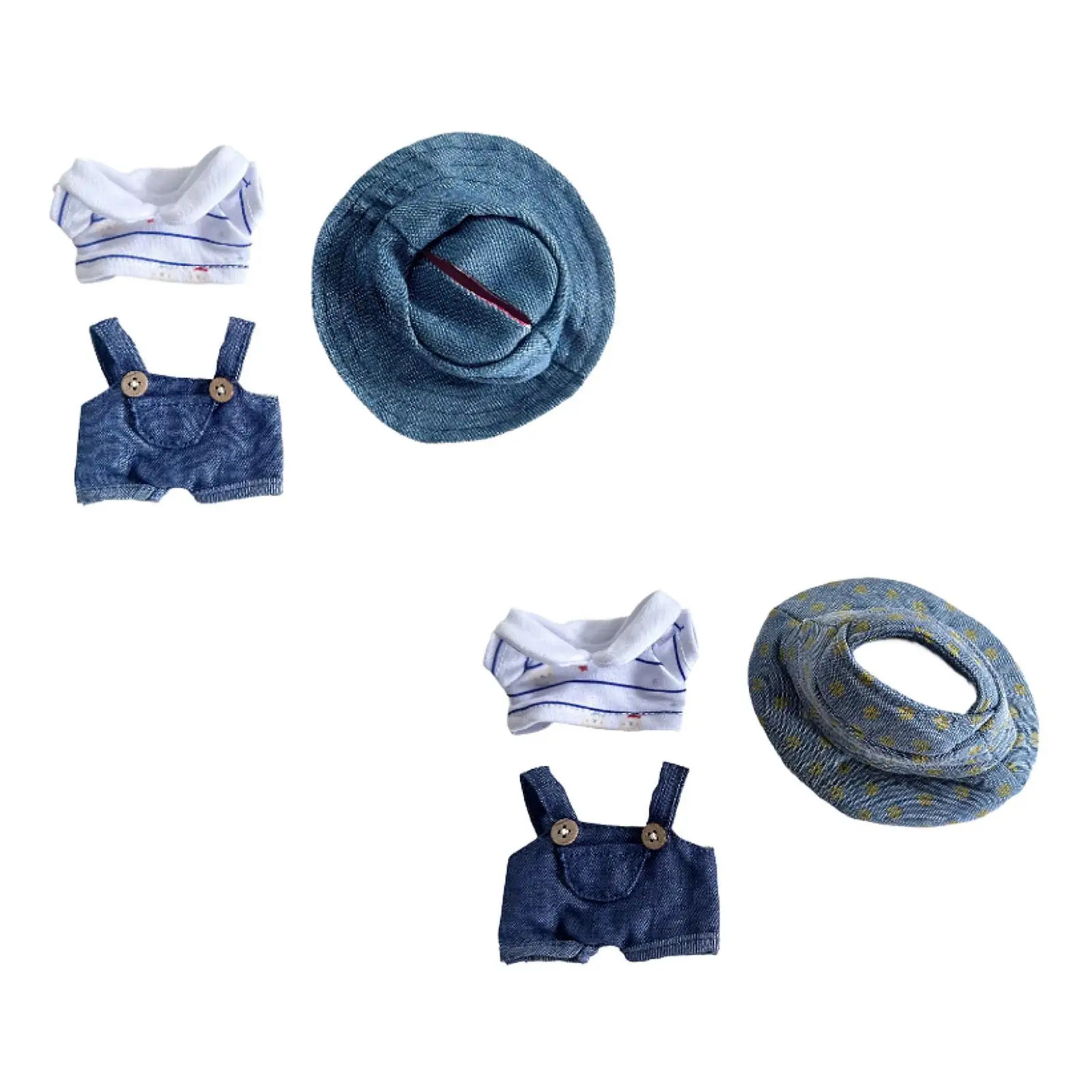 3 Pack Doll Outfits with Suspender Pants, T-Shirt, and Hat for 15-17cm Dolls