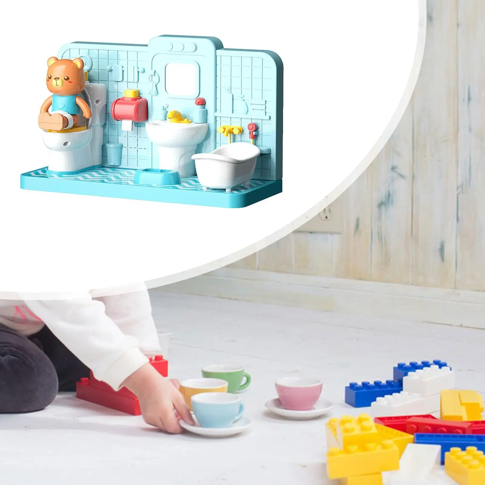 Dollhouse Bathroom Set Pretend Play Toy Dollhouse Toilet Bathtub Play House