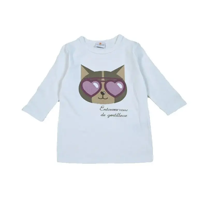 AA SS25 Ropa para niños Niño y niña Gato con gafas de sol Camiseta estampada con mezclilla y falda/polainas acanaladas Ropa casual para niños - imagen 5