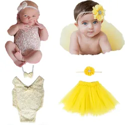 Conjunto de vestido tutú y diadema de flores para bebé
