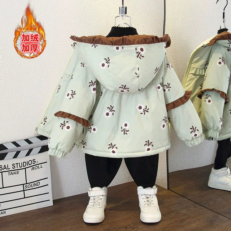 Chaqueta acolchada floral de algodón para niños con capucha – Invierno - imagen 5