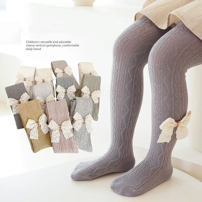 Medias de algodón para niños, pantimedias con lazo de princesa bonita para niñas, medias para niños, pantimedias de una pieza para niñas, medias de punto para niños - imagen 3