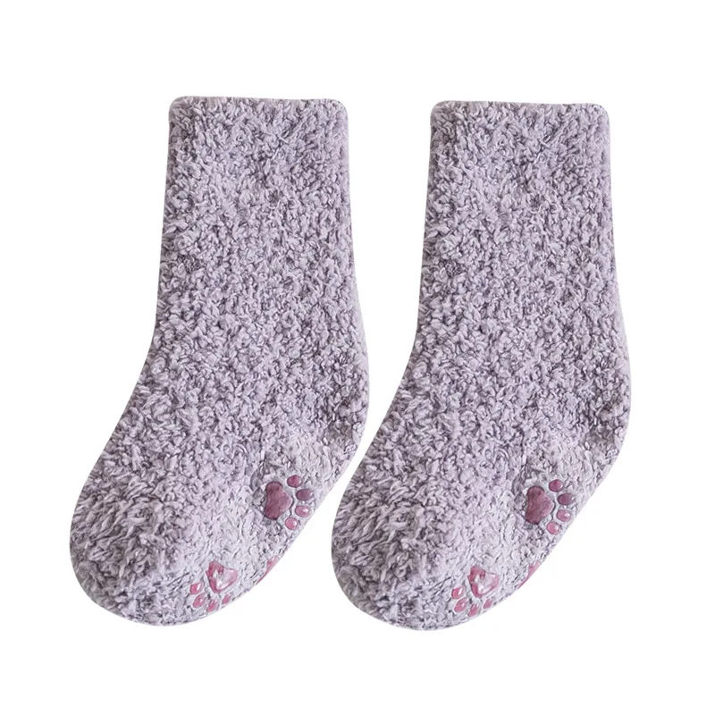 Calcetines antideslizantes para bebé con empuñaduras de silicona Calcetines térmicos de felpa de lana color coral para bebés que aprenden calcetines para caminar (6-24 meses) - imagen 3