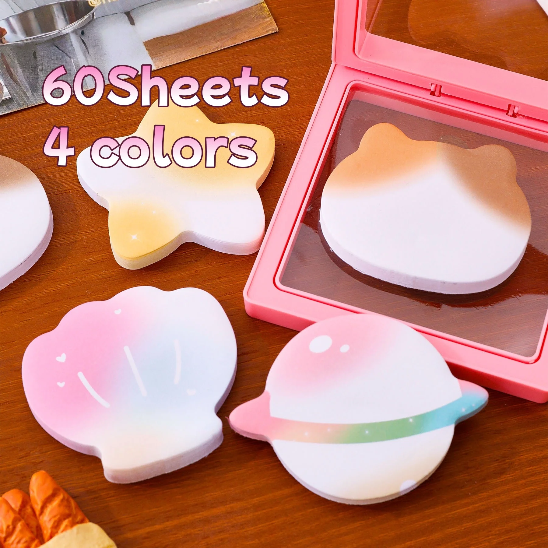 60/240 hojas de notas adhesivas degradadas, formas de conchas y estrellas, papel para notas, notas de oficina para estudiantes, papel para mensajes, suministros escolares - imagen 4