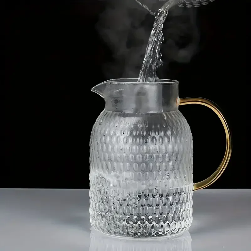 1pc glass pitcher with lid high borosilicate glass heavy duty water pitcher drink carafe for hot and cold beverges drinkware details 2