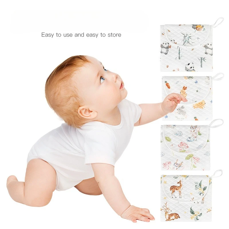 Cambiador impermeable para recién nacido, estera cambiadora transpirable de felpa de algodón suave, estera de pañales plegable portátil para viaje al aire libre para bebé - imagen 3