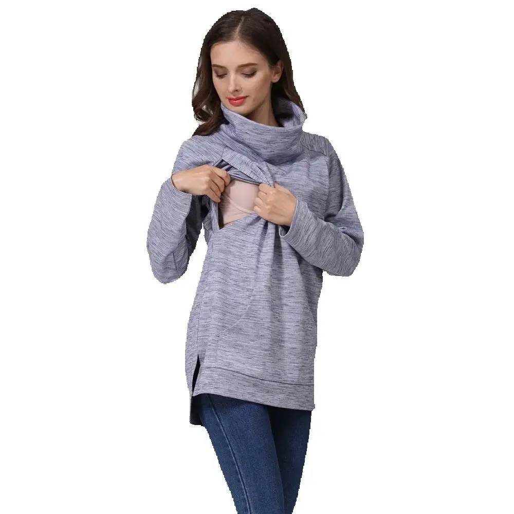 Ropa de maternidad abrigo térmico de lactancia cuello de tortuga suéteres de embarazo Sudadera con capucha Otoño Invierno sudaderas de lactancia posparto