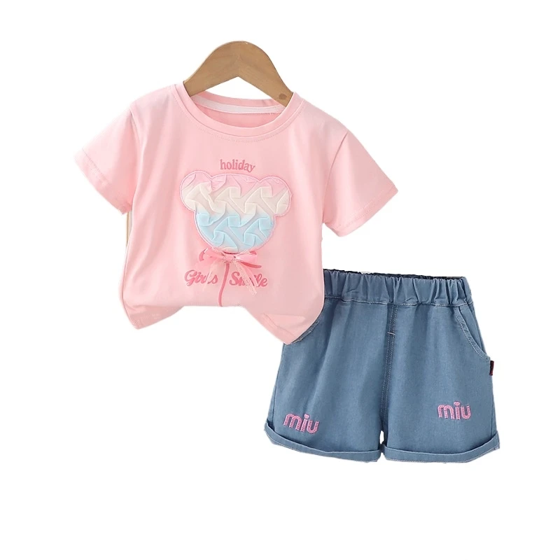 Nueva ropa de verano para bebés, conjunto de ropa para niñas, camiseta, pantalones cortos, 2 unids/set, disfraz informal de algodón para niños, chándales para niños