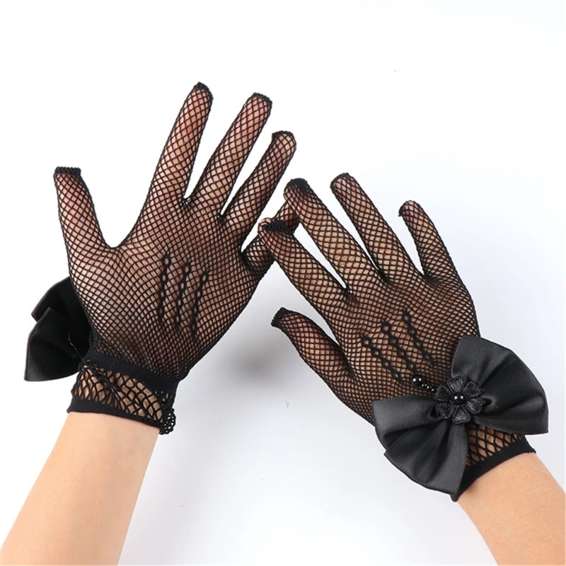 Guantes de princesa encaje perlas para niños y niñas – Fiesta boda - imagen 4