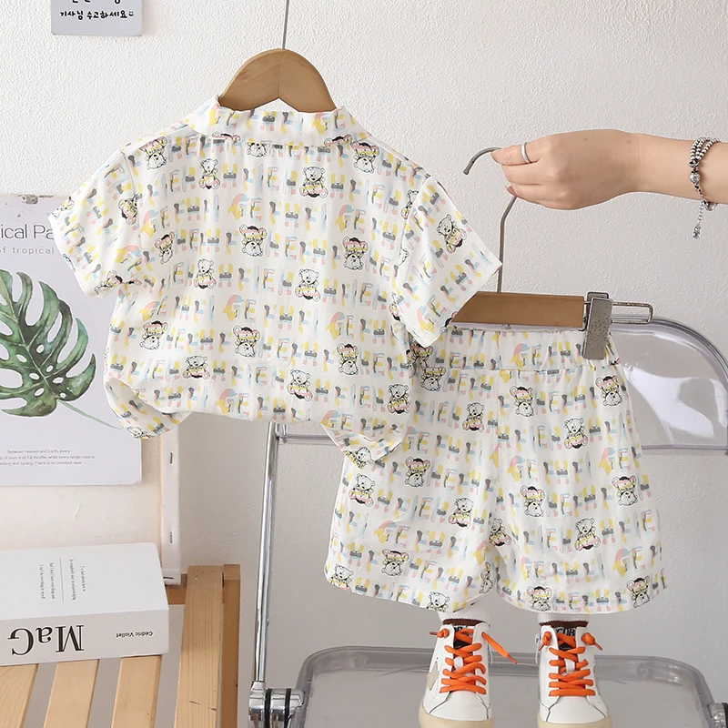 Nueva ropa de verano para bebés, traje para niños, camisa informal, pantalones cortos, 2 unids/set, ropa para niños, disfraz informal infantil, chándales para niños pequeños - imagen 5
