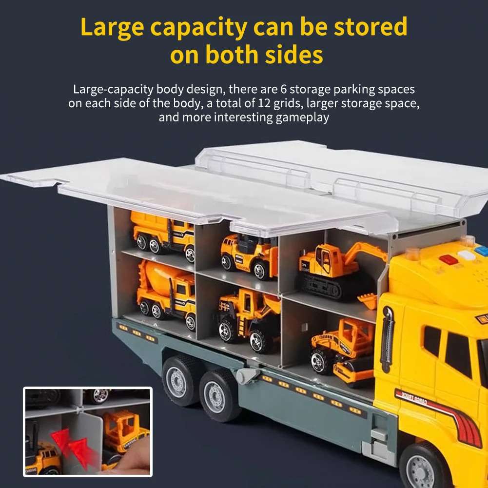 Juego de camiones grandes, Mini coche fundido a presión de aleación, juguetes, vehículos, camión portador, excavadora, tanque, camión de bomberos, coche de ingeniería, juguetes para niños - imagen 4