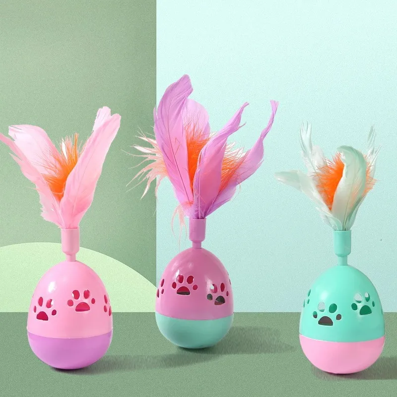 Juguete interactivo con forma de campana para gato, Bola de plumas artificiales, vaso, suministros para mascotas, recuerdo, 1 unidad - imagen 3