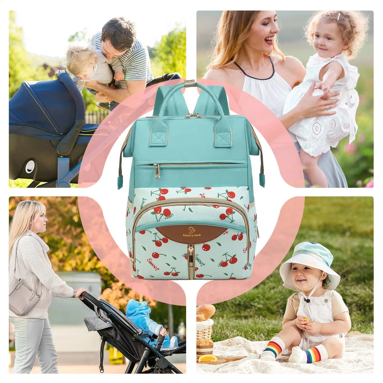 Mochila de pañales impermeable con cambiador y gran capacidad