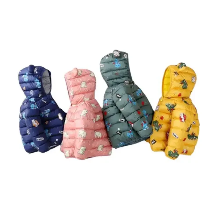 Chaquetas de plumón ligeras con capucha para niños y niñas, abrigos cálidos con estampado de dinosaurio de dibujos animados, ropa informal de otoño - imagen 2