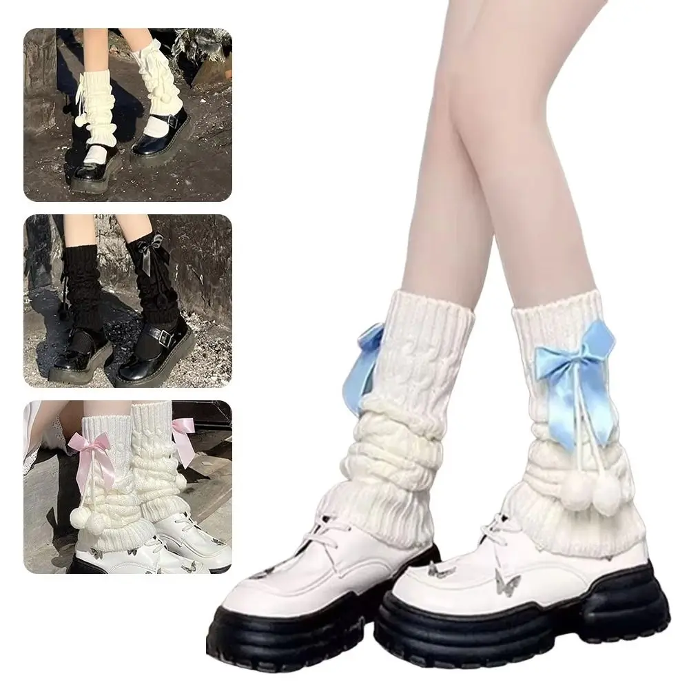 Leggings de punto con pompón y lazo – Forro polar para invierno