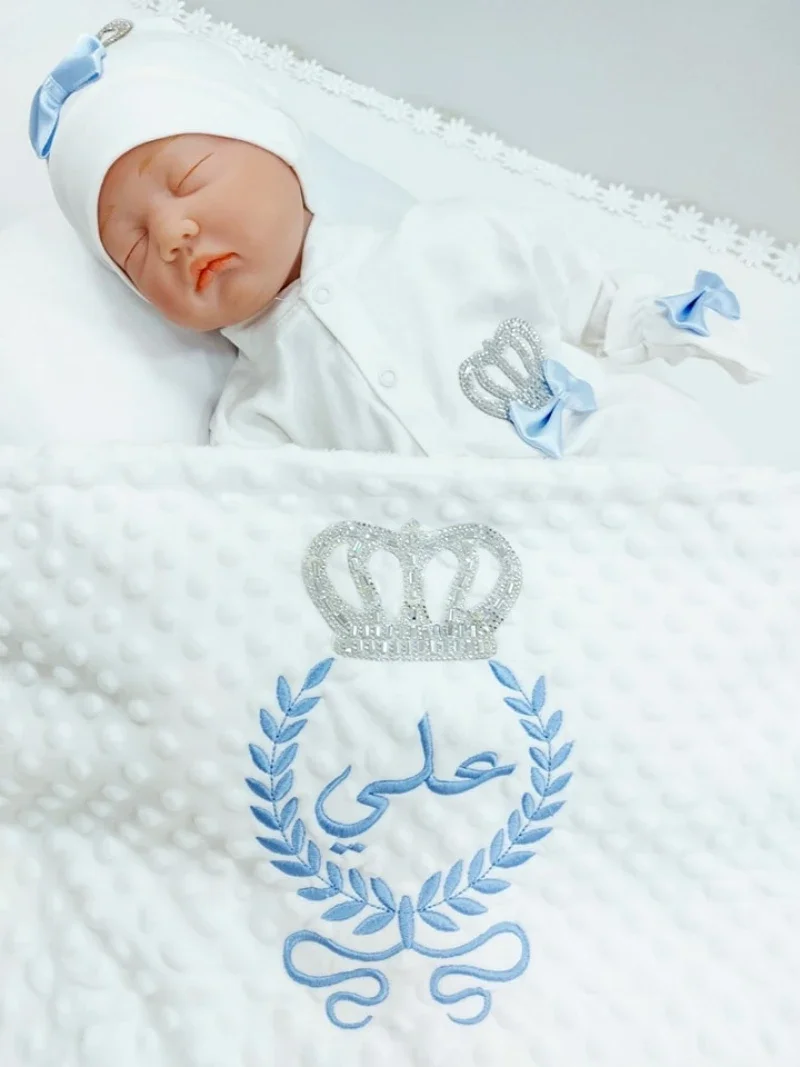 Dollbling, 3 uds., además de trajes con alas de manta, conjunto de regalo de madera dulce bordado con cualquier nombre, pijama para bebé, sombrero, vestido Ceremonial de bienvenida a casa