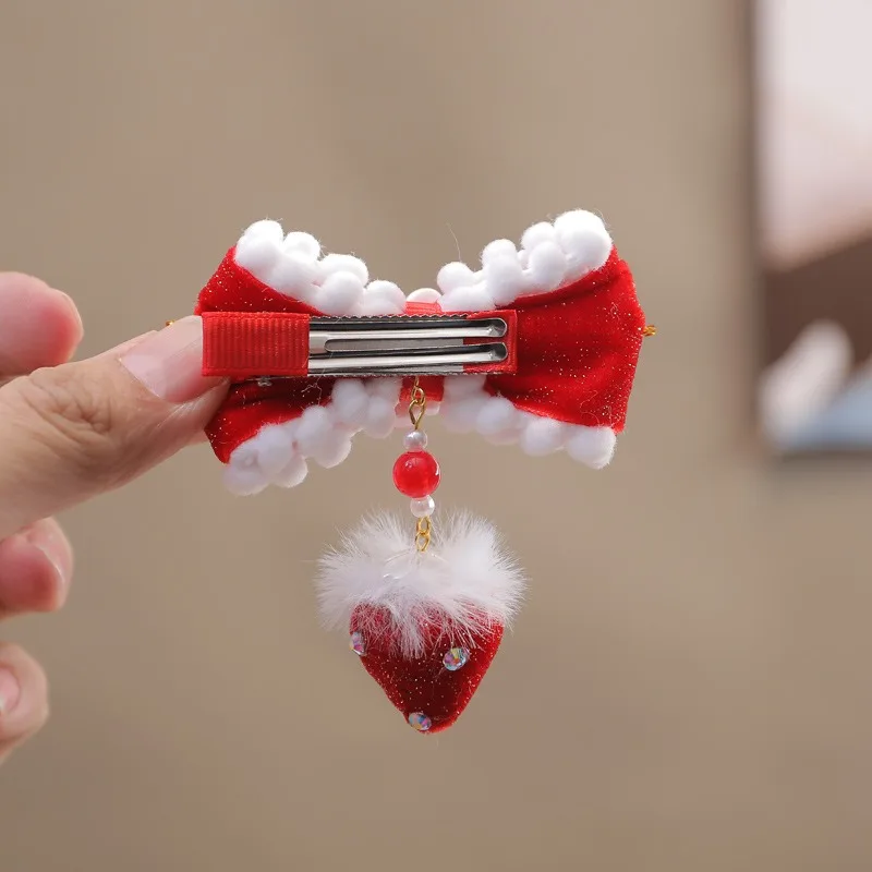 Pinzas para el cabello de Año Nuevo de estilo chino para niños: diseño de conejo de fresa roja, lindo festivo, perfecto para trajes Hanfu. - imagen 4