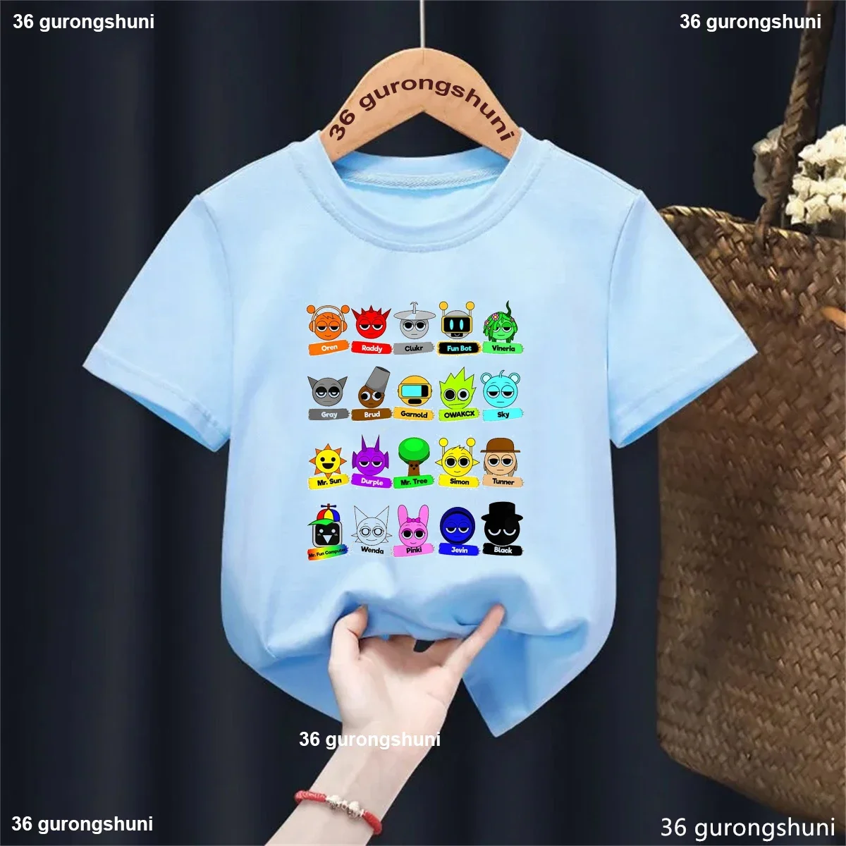 2025 Sun Sprunki Camiseta estampada niñas/niños Kawaii ropa para niños juego de música amante camiseta Harajuku camisa verano camiseta sólida - imagen 3